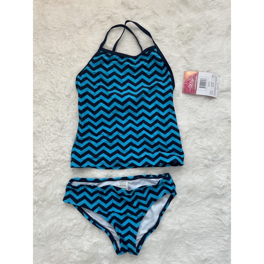 Kanu Surf Girl's Blue Tie Dye 2-piece‎ UPF 50+ Tankini Swimsuit Size 8